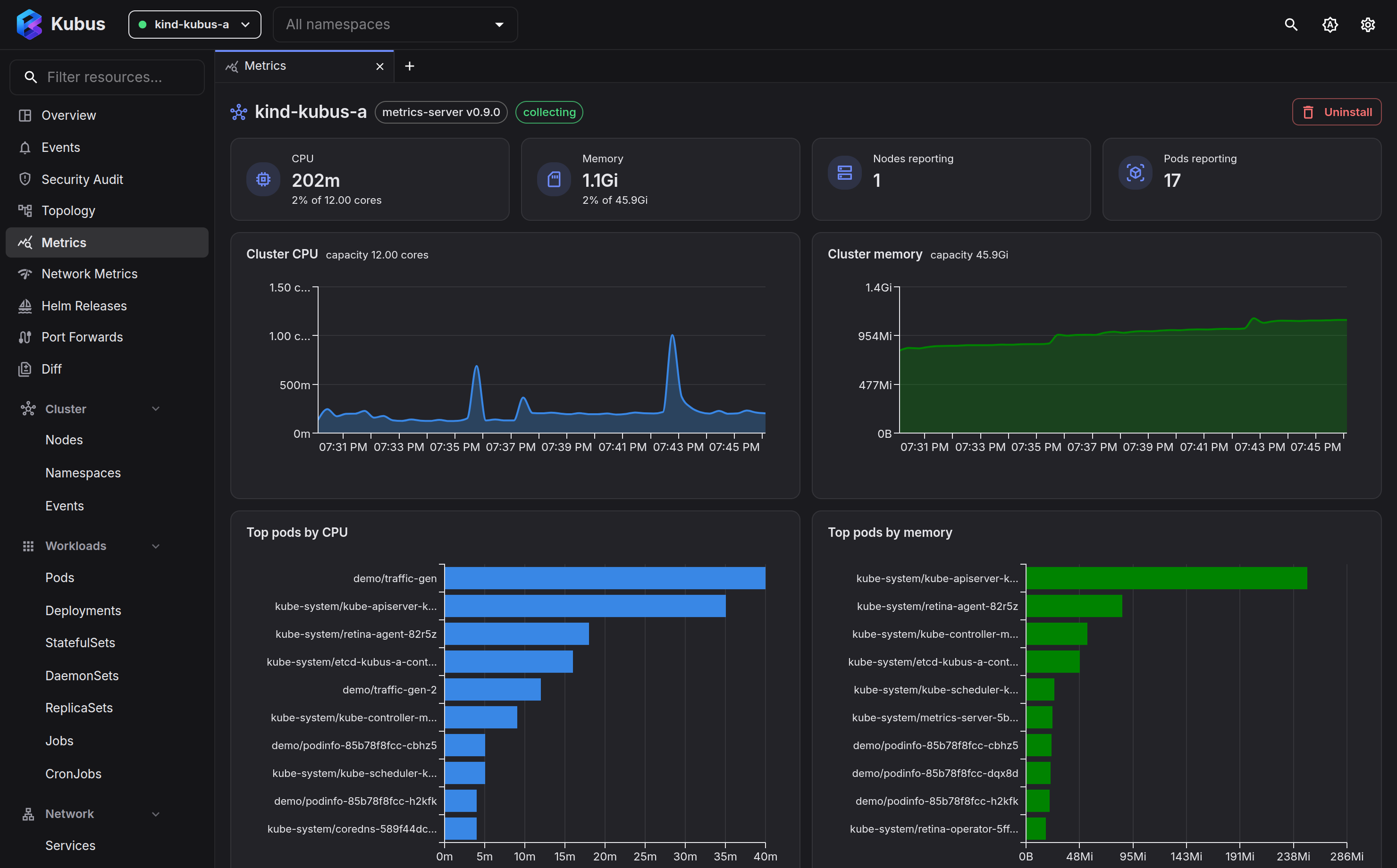 The cluster-wide Metrics page