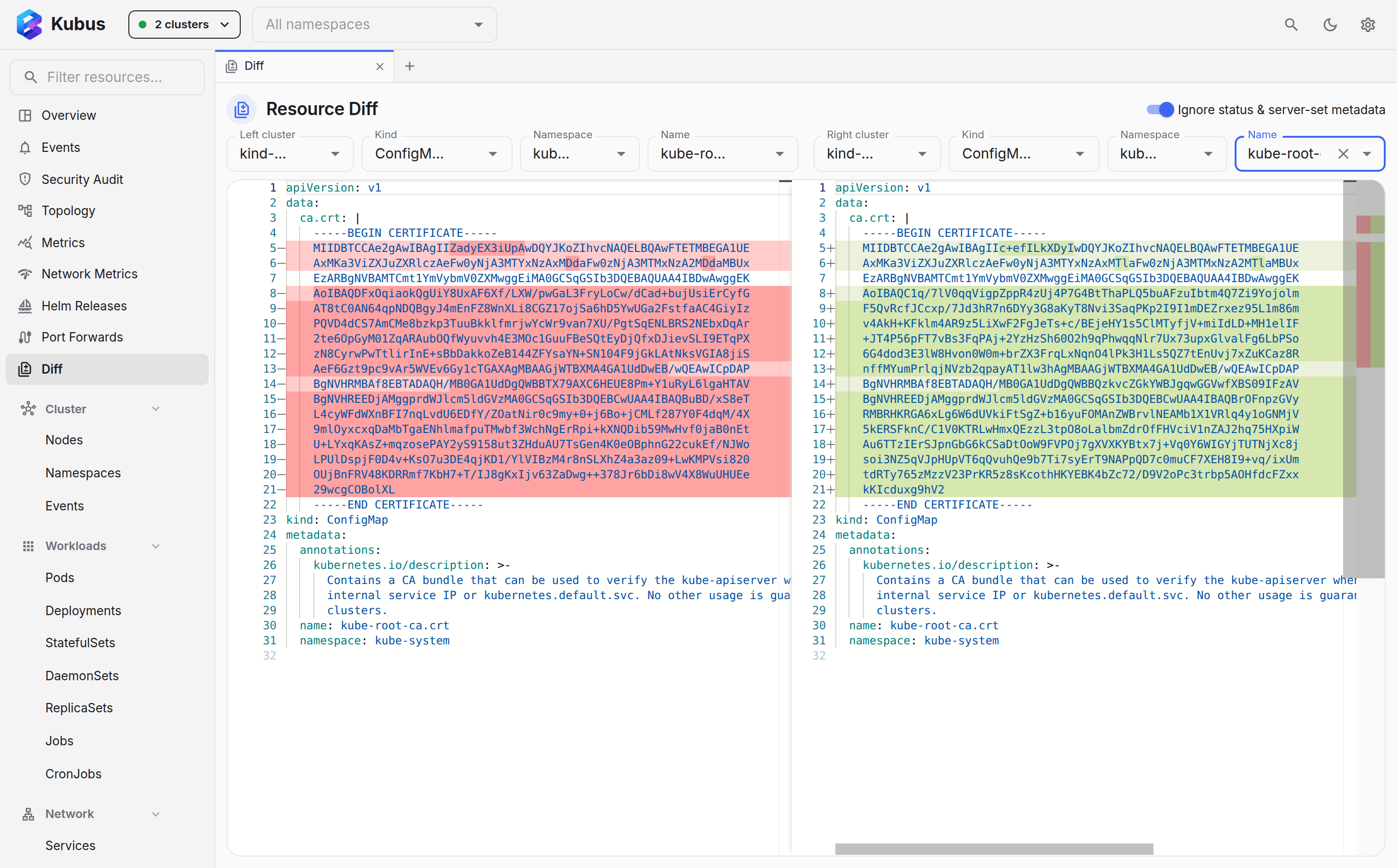 A side-by-side resource diff