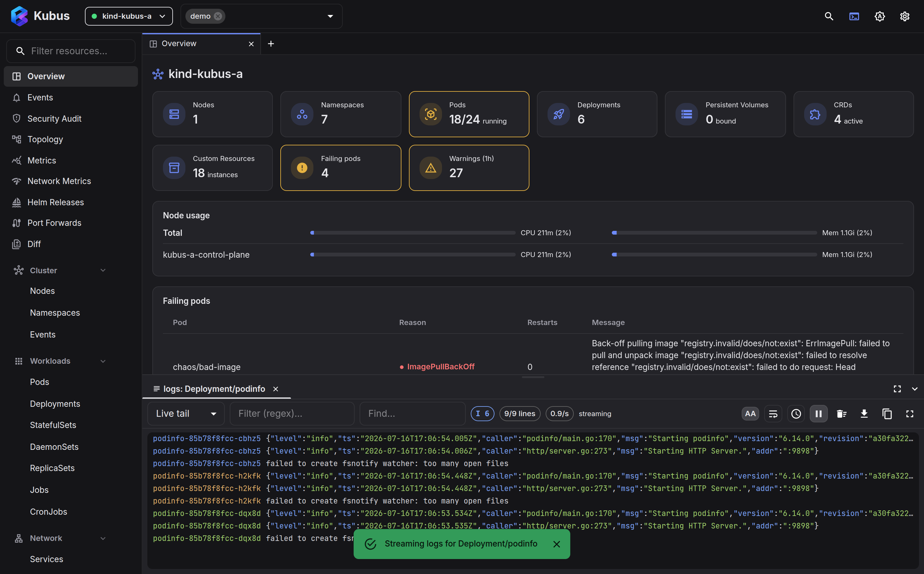 The aggregated log viewer