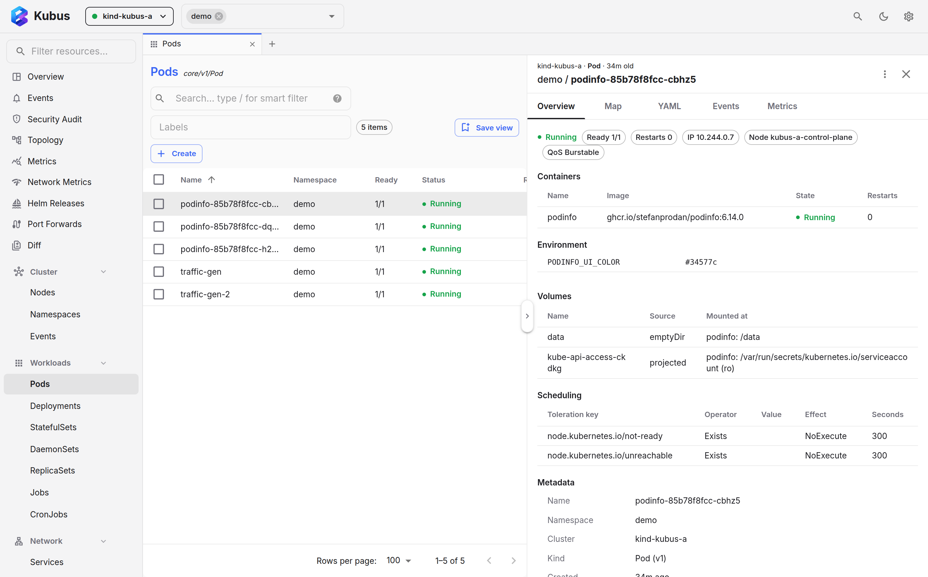 The resource details drawer for a pod